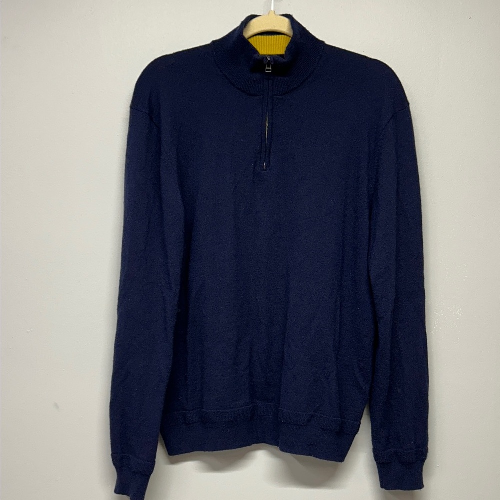 Boden Navy 1/4 Zip Sweater Size Large Classic Wool‎ Pullover Business Office